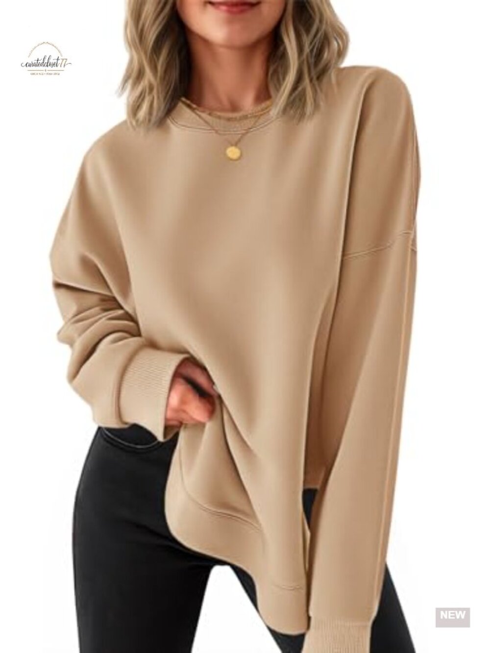 Crewneck Sweatshirt Casual Long Sleeve Side Split High Low Curved Hem Loose